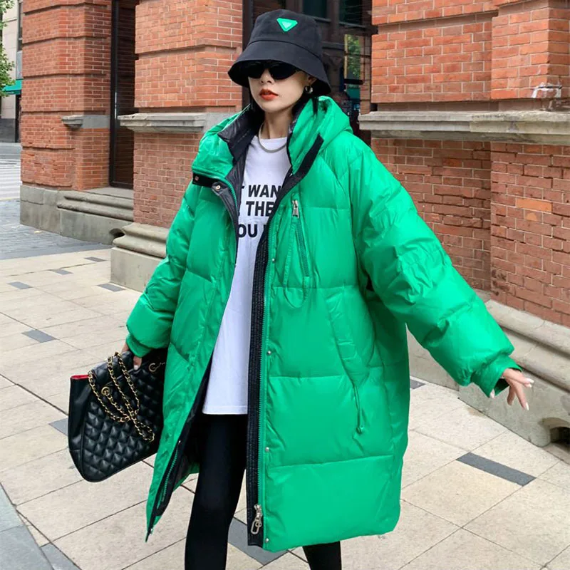 New Winter Down Jacket Women Long Fashion Free Wash Coat Large Size 90% White Duck Down Coat Female Snow Hooded Parker Overcoat