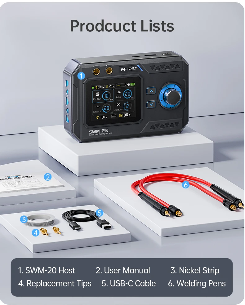 FNIRSI SWM-20 Tragbares DIY-Batteriewerkzeug, Doppelpuls 1200A Ausgang, 0,1-0,5mm Nickelblech, 5000mAh Powerbank-Funktion, Typ-C – Detail 17