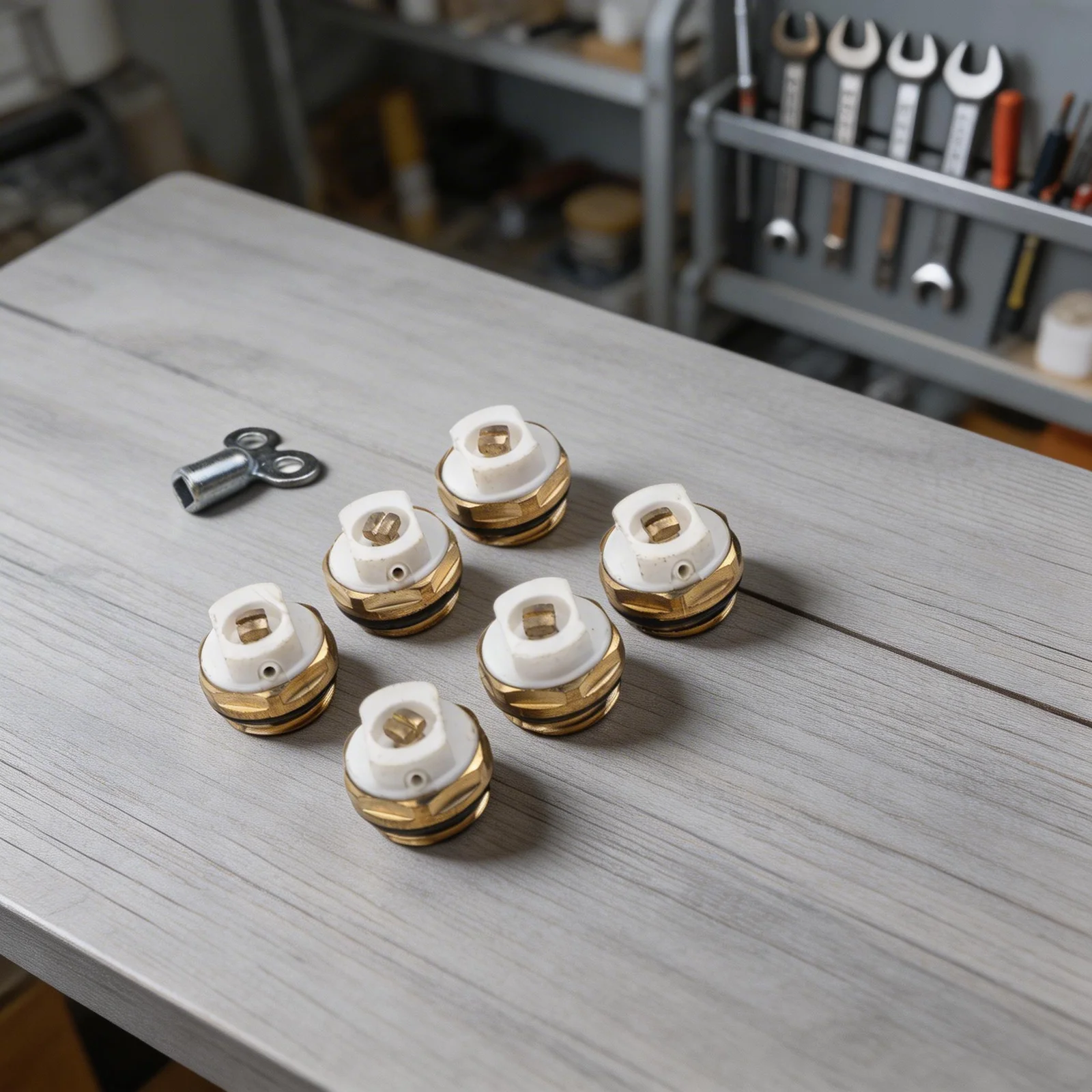 Radiator Air Vent Set 6 Pieces 1/2 Inch Brass Heated Drain Valves with Key for Efficient Heating System Maintenance