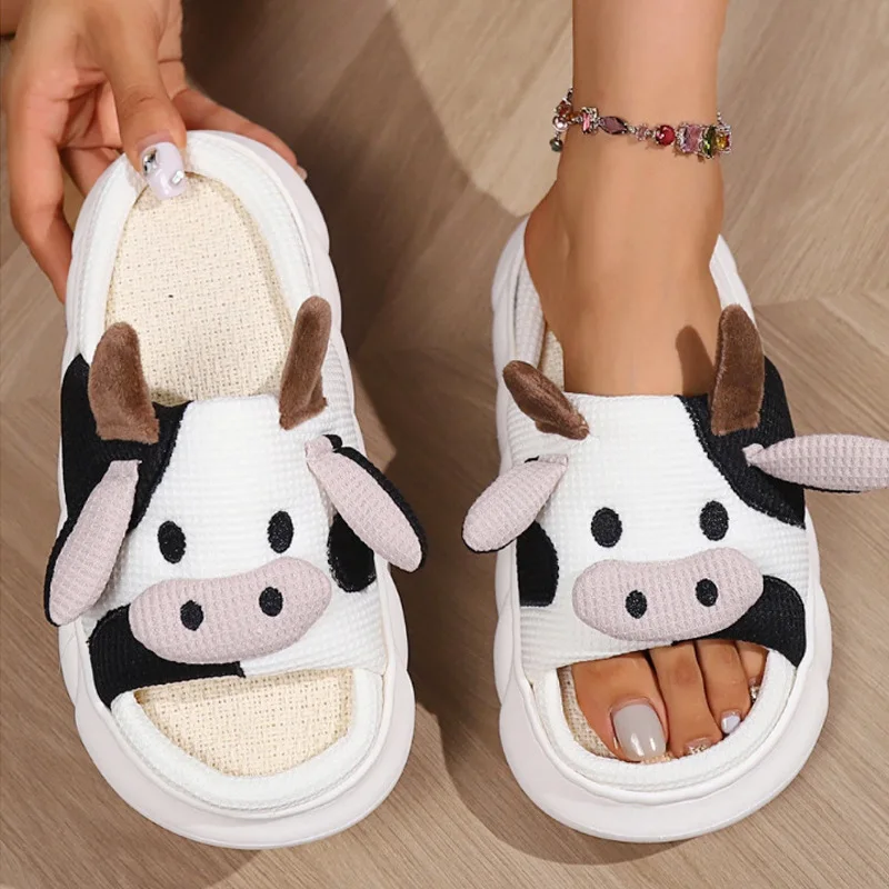 Bebealy Cute Women Slippers Summer Platform Soft Cartoon Home Slippers Lovely Thick Sole Slides Outdoor Non-slip Cloud Slippers