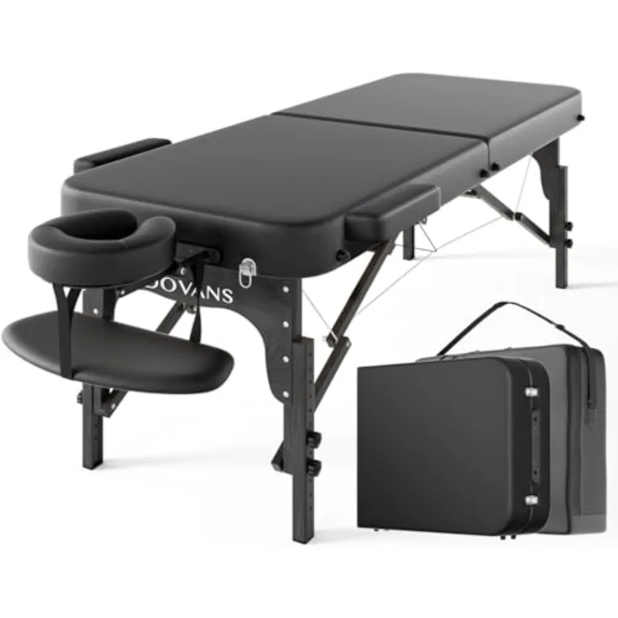 

Professional Massage Table Portable 2 Fold Premium Elastic Foam Wooden Leg Hold Up to 1100LBS 10 Heights Adjustable with Carryi