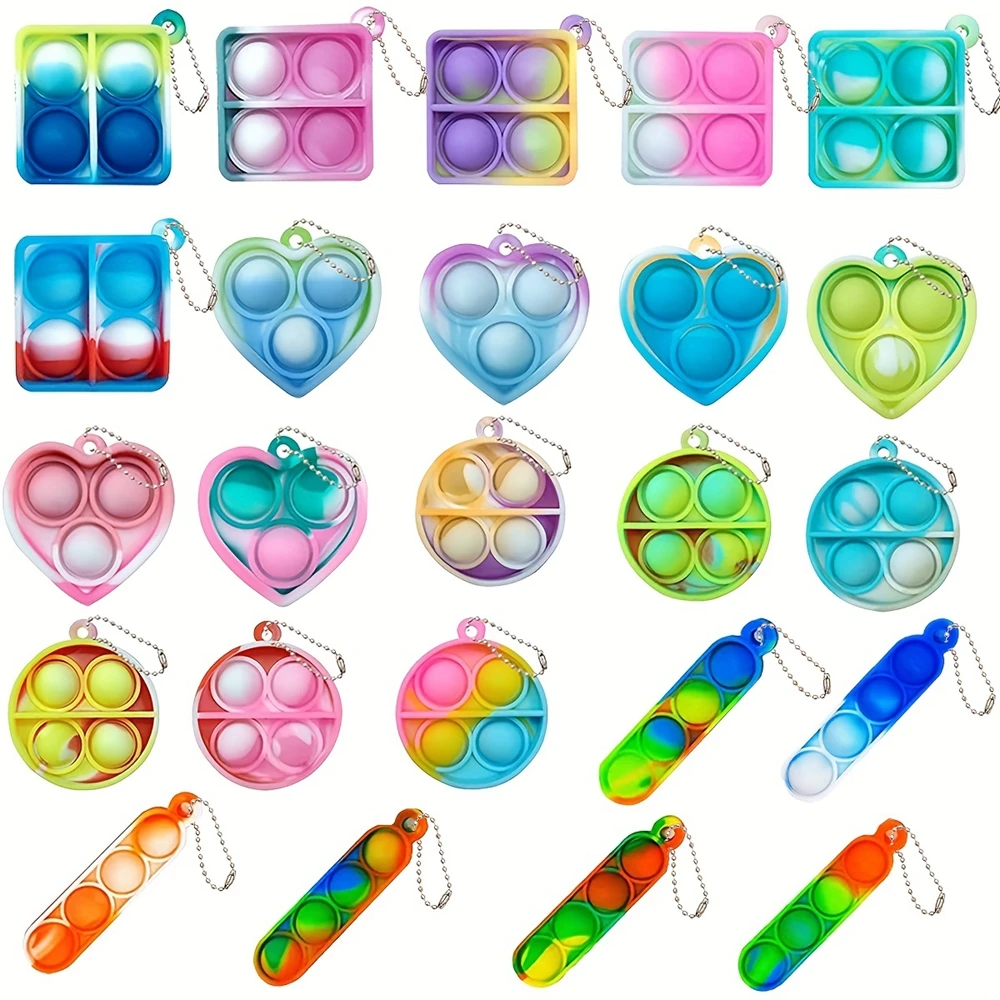 24PCS Pop Fidget Toys Party Favors Toddler 4 Shapes Pop Keychain Fidgets Packs Autism Popper Stress Sensory Toys Kids Boys Gift