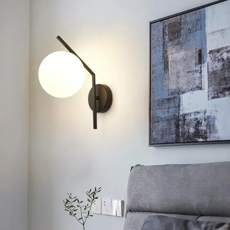 ブラックゴールド北欧ガラス壁ランプLED屋内ムーンウォールランプ寝室通路装飾ラウンドモダンベッドサイドライト壁ライト