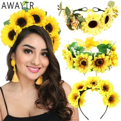 Sunflower Crown Headband Yellow Flower Headpiece Headband Flowers Crown Wreath Tiaras Sunflowers Hairband Festival Clothing