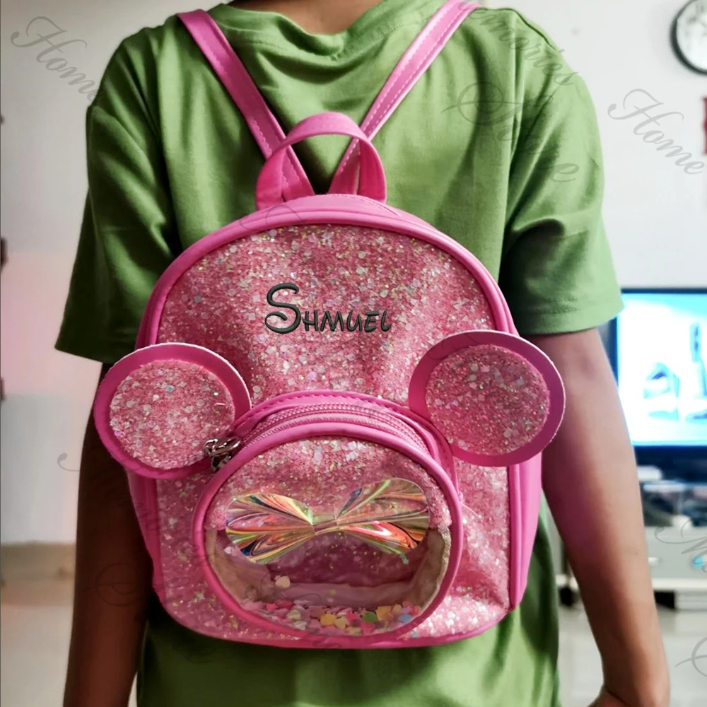 Personalized Children's Shiny Backpack Custom Name Princess Girls Cartoon Backpack Kids New Fashion Kindergarten Snack Backpack