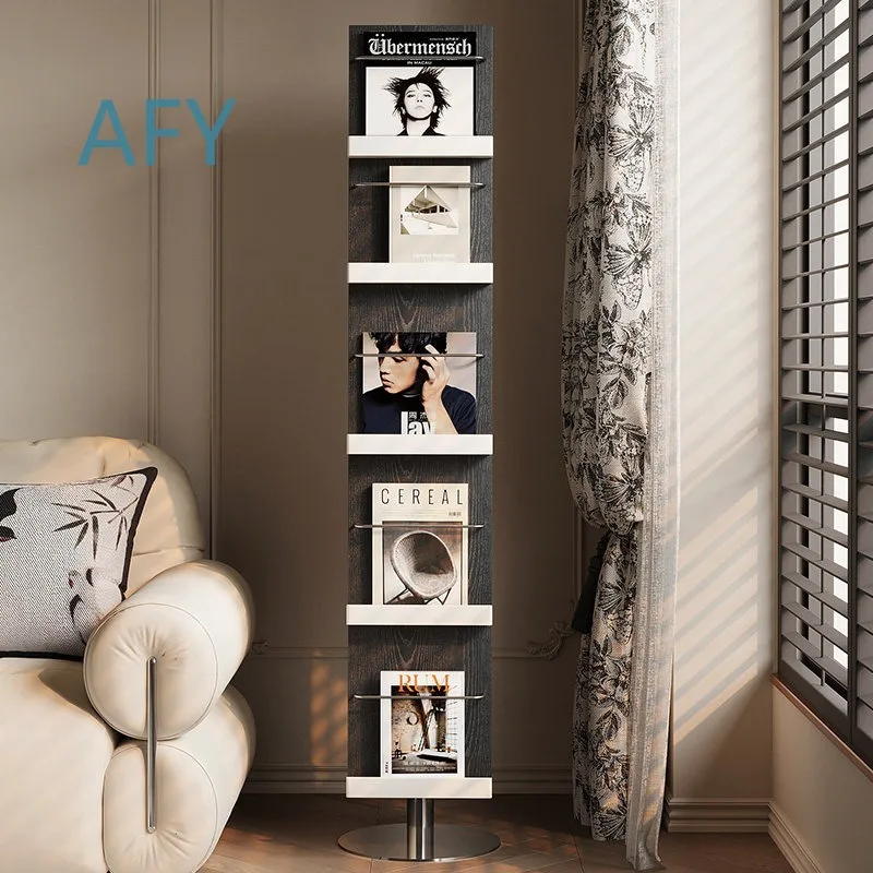 for Home Black and White Rotating Bookshelf for Magazine Storage Floor to Ceiling Turntable Bookshelf Solid Wood Cream Style