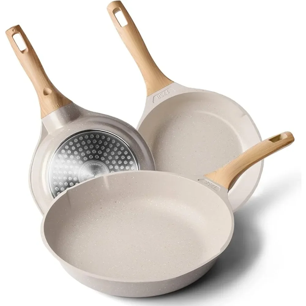 Cooking Omelette Non-Stick Cookware Set, Healthy Kitchen Skillet Non Sticking Stone Pot and Pan Set (8