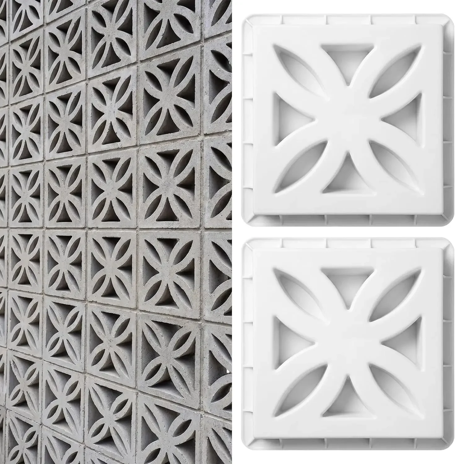 2 Pack 11.81'' Concrete Breeze Brick Molds Windmill Cement Hollow Block DIY Casting Reusable Mould Wall Decorative for Landscape