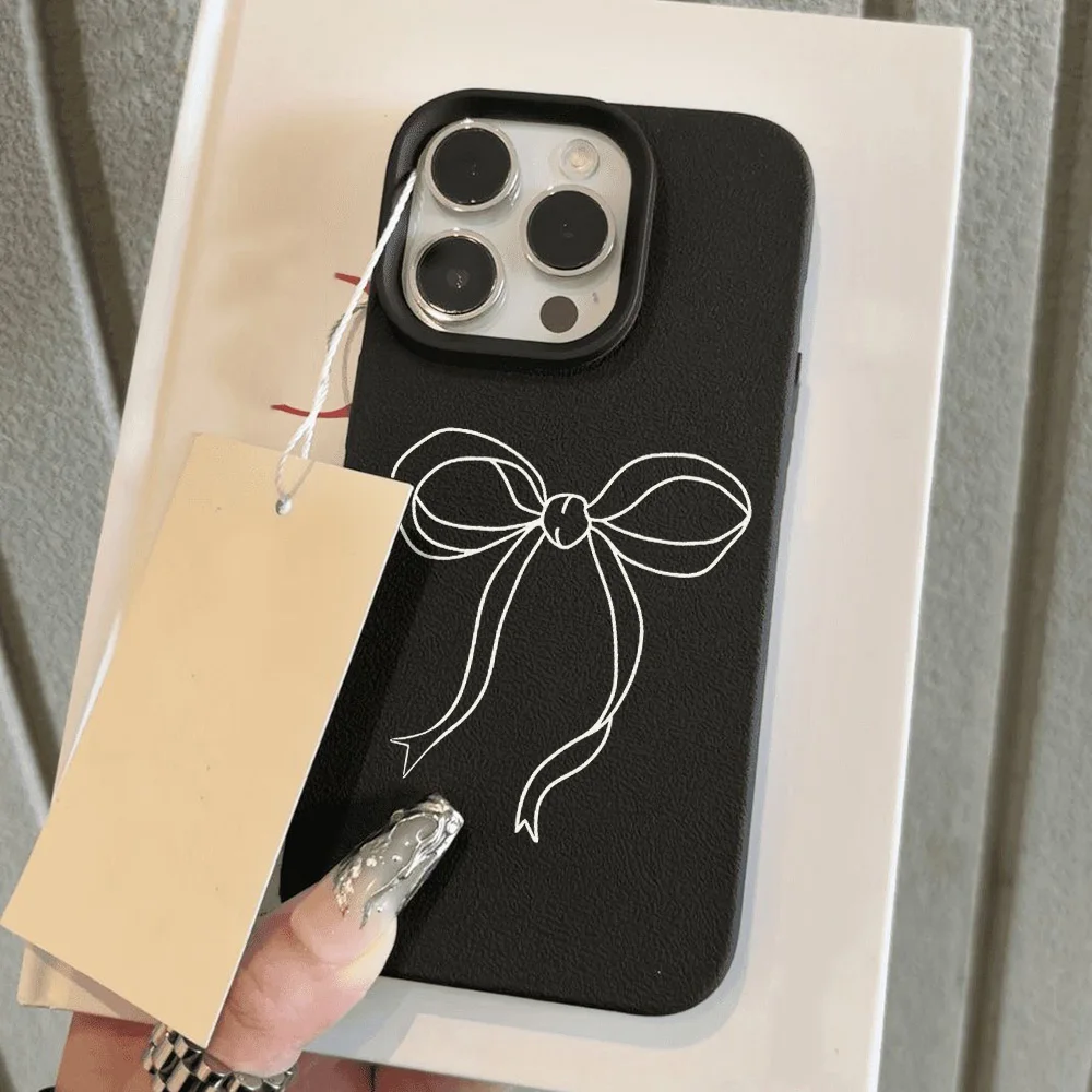 

Cute Bow Phone Case For iPhone 11 Case iPhone 13 14 15 12 16 Pro Max Plus Leather Soft Candy Color Lichee Pattern Silicone Cover