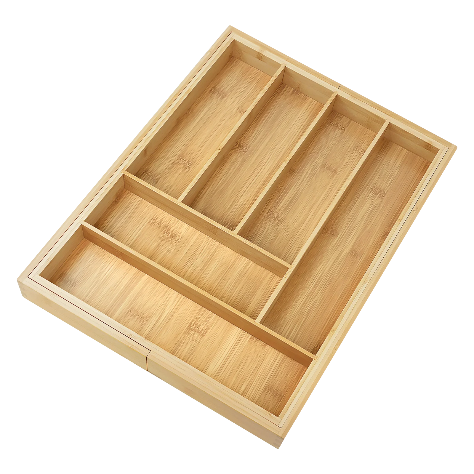Bambus-Besteckkasten, erweiterbar von 32 x 43 cm auf 52 x 43 cm, 5 cm Tiefe, 6 bis 8 separate Fächer für Küche, Schlafzimmer, Büro – Detail 16
