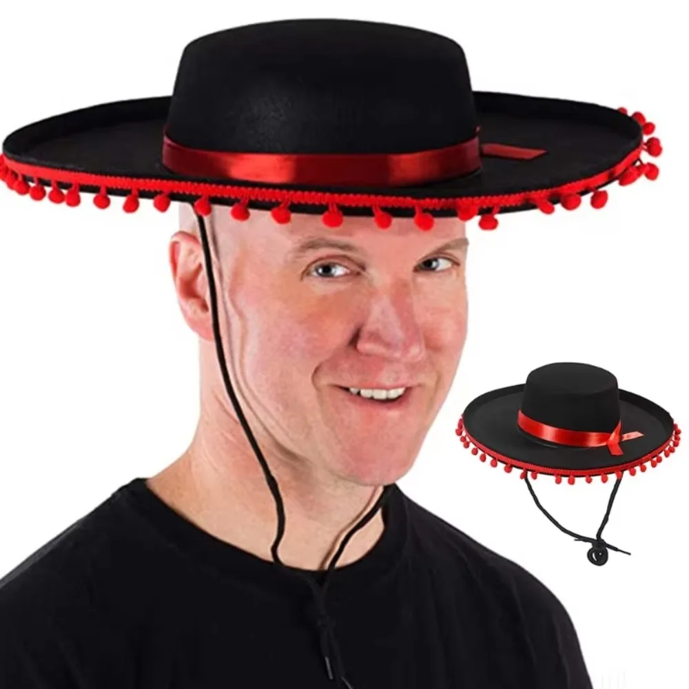 

Halloween Zoro fuzz ball Mexican Sombrero Hats Photo Shoot Props Carnival Costume Jazz Hats Party Decorate Wide Brim Design