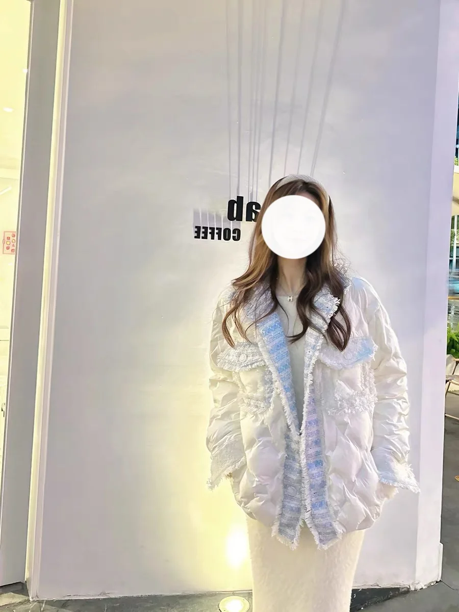 

Tweed Jacket Beige Womens Winter Quilted Padded Puffer Puffy Insulated Coldproof Anti-Freezing Warming Heating Thermal All-Match