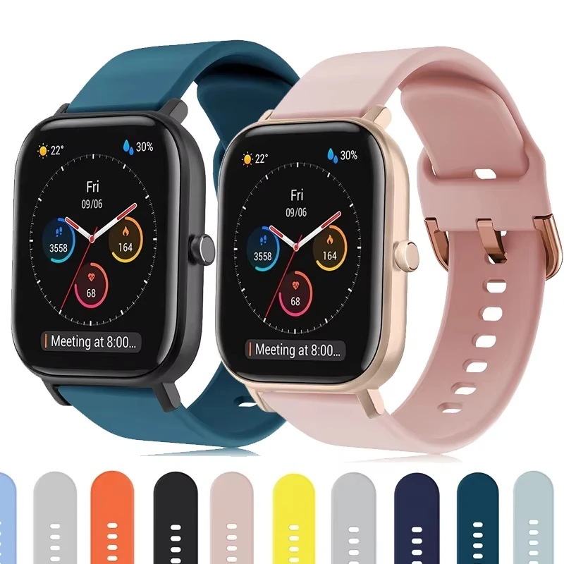 Силиконовый ремешок 20 мм/22 мм для Amazfit GTS 4/3/2e/GTS2 Mini/GTR 42 мм/47 мм/GTR 4/3 Pro/2/2e, спортивный браслет, ремешок для часов Amazfit bip