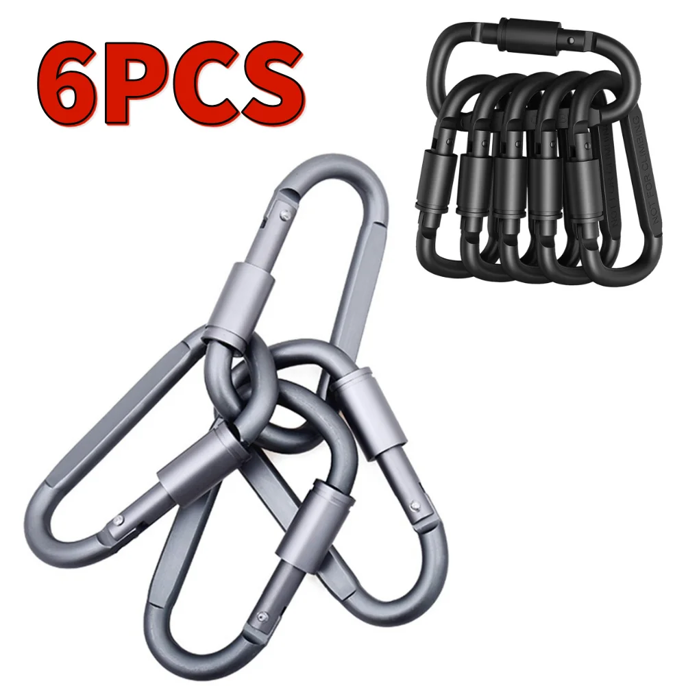 Mosquetón con anilla en D de aleación de aluminio, gancho para hamaca, organizador, bolsa de compras, gancho con Clip, accesorios para acampar, 6 uds.