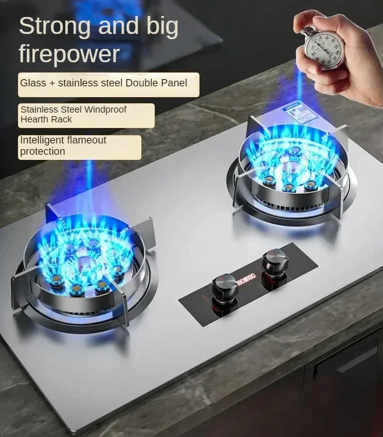 New household gas stove. Counter/embedded. Dual-use. Double-burner. Natural gas/liquefied gas.