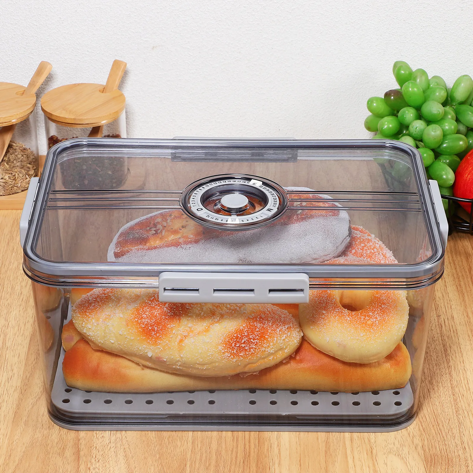 

Food Storage Box Transparent Food Fresh Container Large Capacity Time Recording Fresh-Keeping Organizer Box Four-Sided Locking