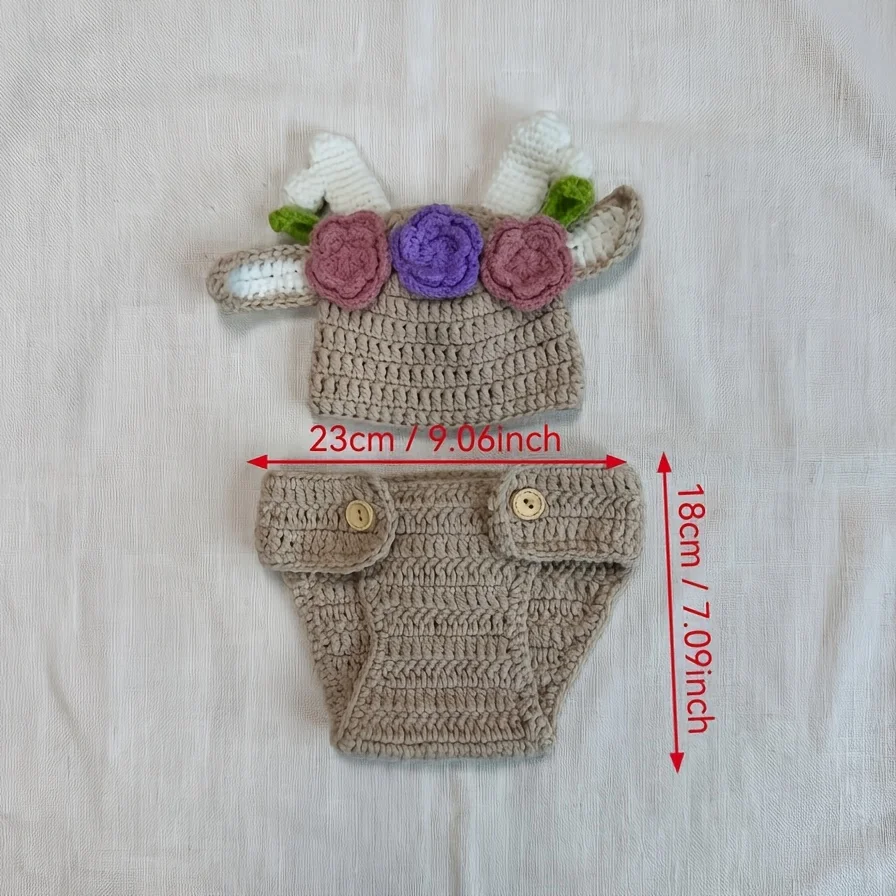 Newborn Photography Props Knit Deer Outfit Hat & Pants Set Cute Animal Infant Photo Shoot Clothes Baby Shower Gift