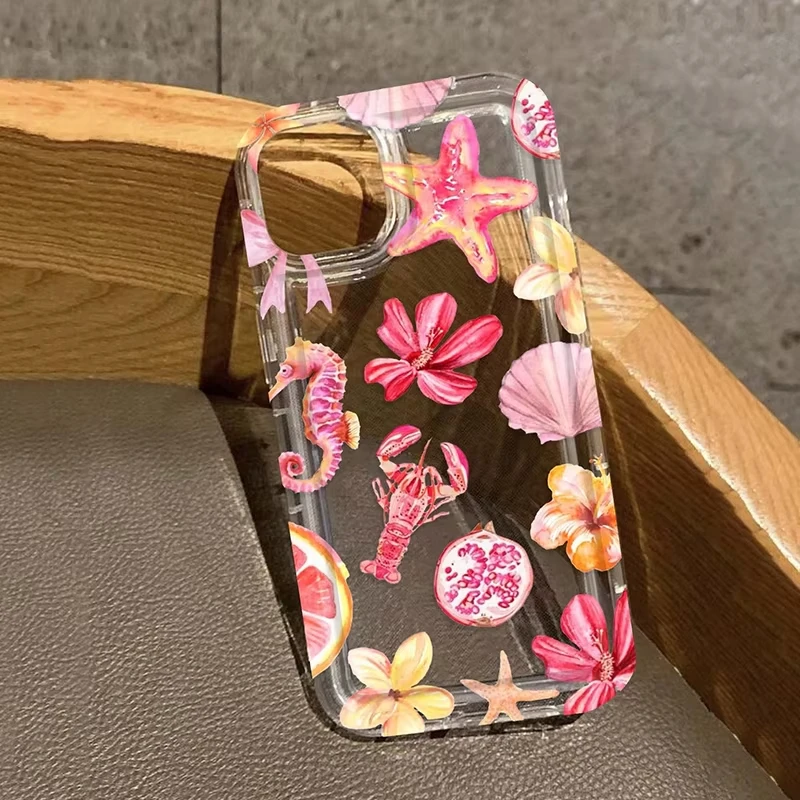 

Hibiscus Seashell Starfish Case For iPhone 11 12 13 14 15 16 17 Pro Max Cover Summer Beach Vacation Tropical Aesthetic Cases