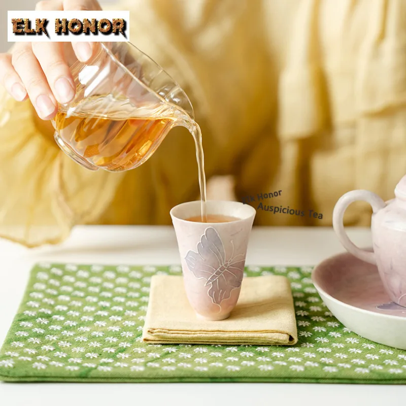 2pc/lot Rock Mineral Light Pink Stack Teacup Retro Tea Bowl Beautiful Tea Cup Tea-tasting Smelling Cup Jianzhan Master Cups 40ml