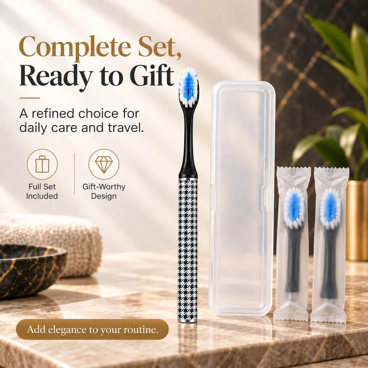 Travel Toothbrush Set with Storage Case, Manual Toothbrush with 2 Replacement Brush Heads, Random Color Heads, Compact & Portable for Travel, Dormitory & Camping