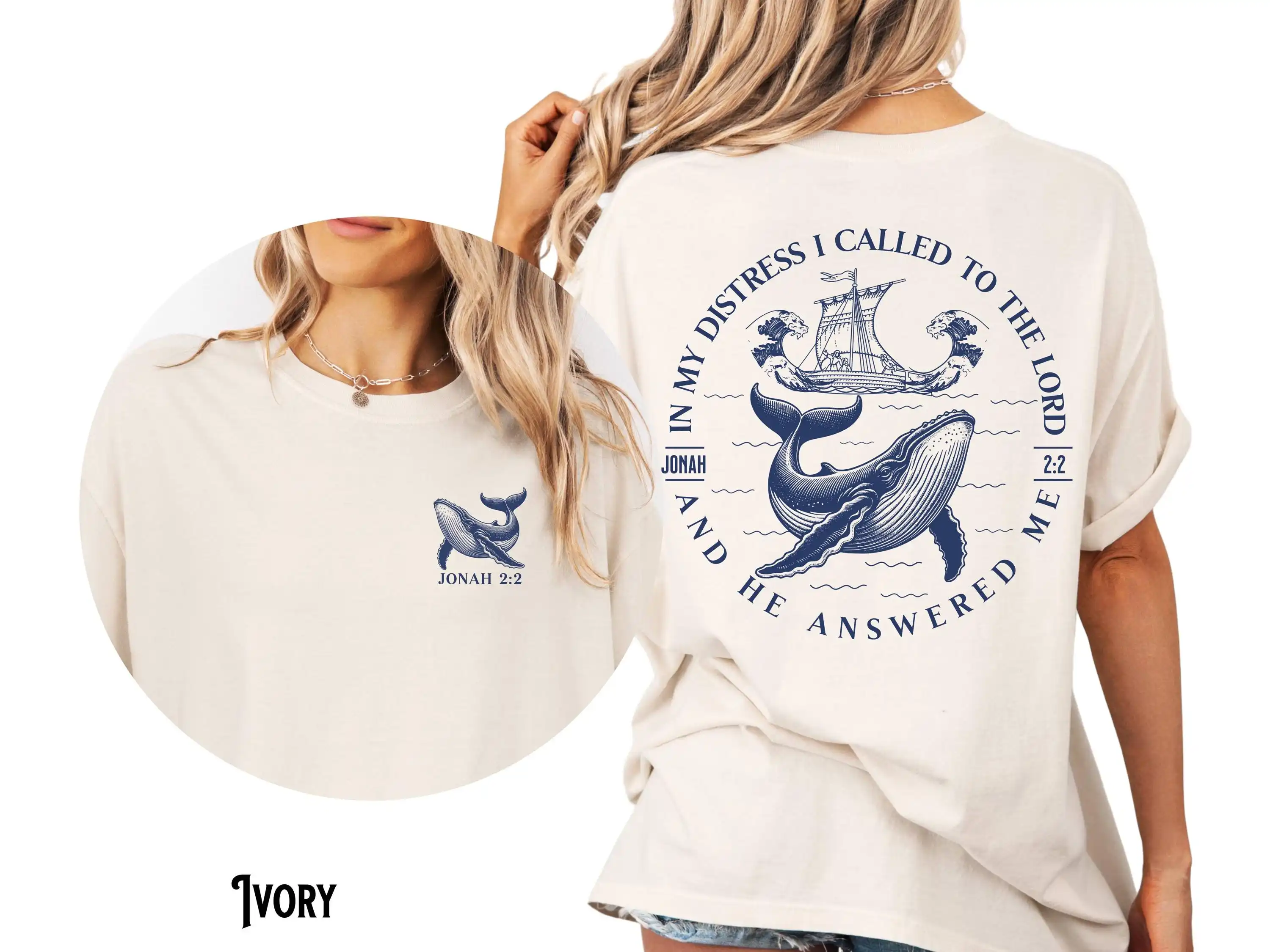 Christian Shirt, Jonah and The Whale, Nautical T-Shirt, Bible Verse, Front and Back Design, Faith T-Shirt, Christian Gift