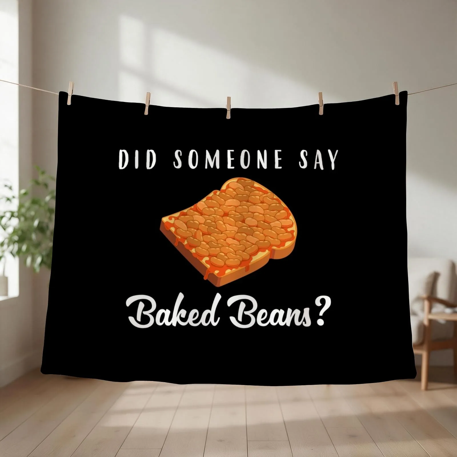 Did Someone Say Baked Beans graphic Throw Blanket couch cozy soft plush fuzzy picnic outdoor blanket