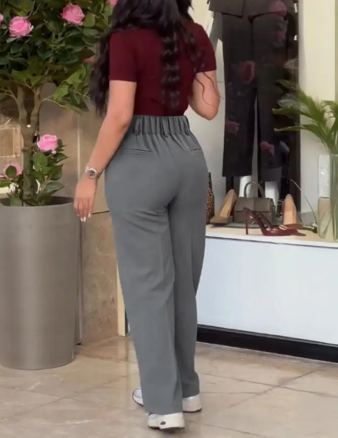 Women's Casual Wide Leg Pants Temperament Commuting Female Daily Work Fashion High Waist Zipper Fly Elastic Back Waist Trousers