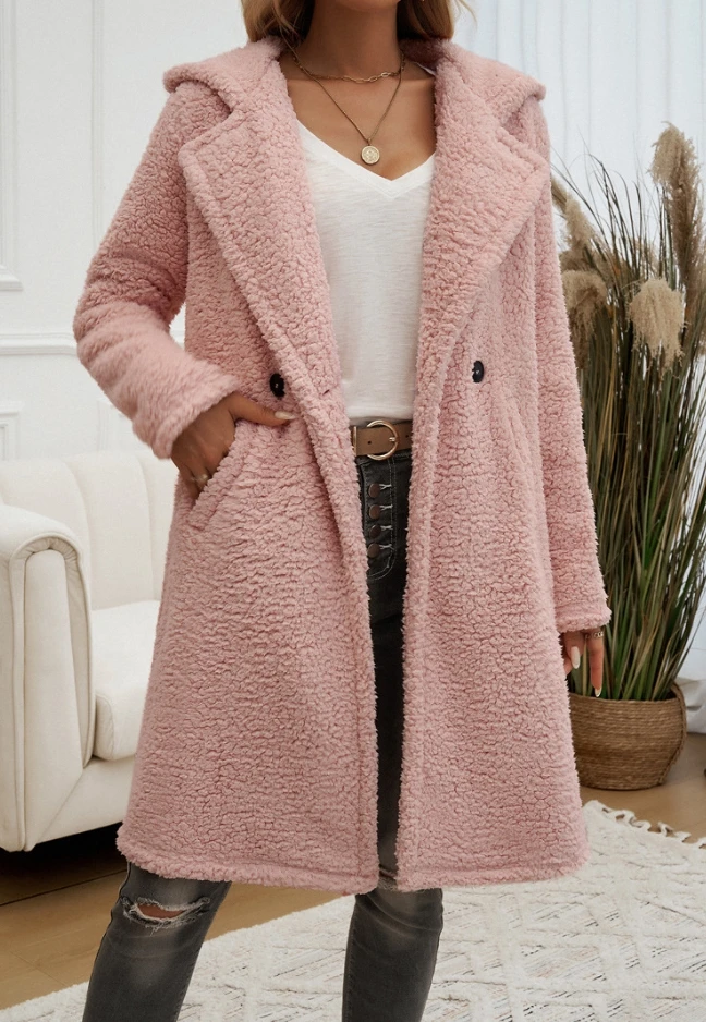 Abrigo cálido de invierno para mujer, sudaderas con capucha informales de lana Coral con cremallera, abrigo de peluche térmico peludo, abrigo largo informal grueso y cálido para uso diario para mujer