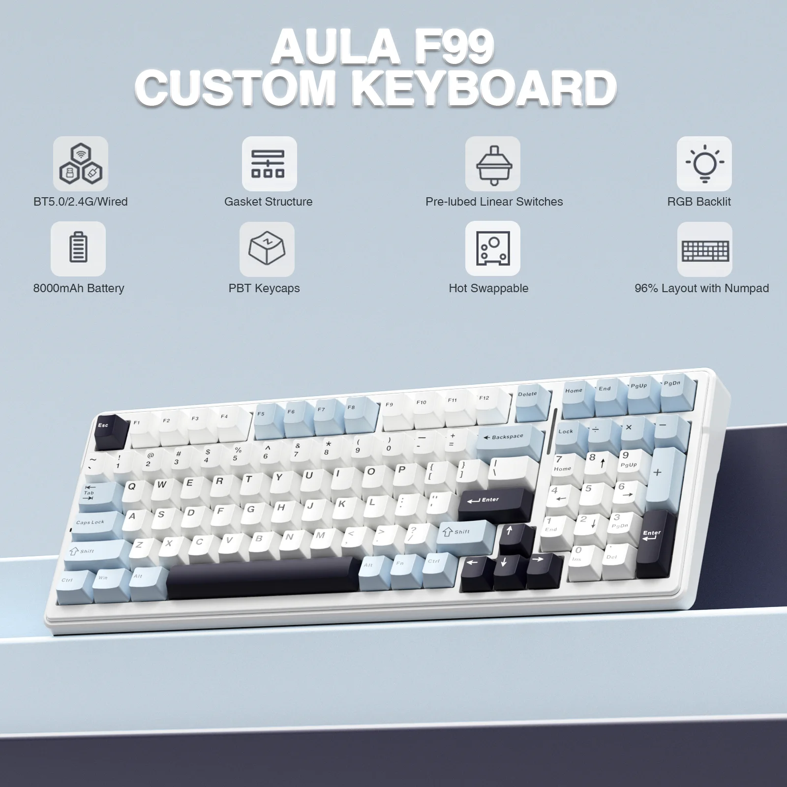カスタマイズ可能なメカニカルゲーミングキーボード,AULA-F99または5.0