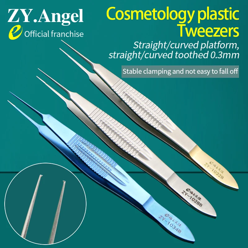 Ophthalmic forceps, double eyelid suture removal tool, micro dovetail toothed platform, large belly plastic forceps