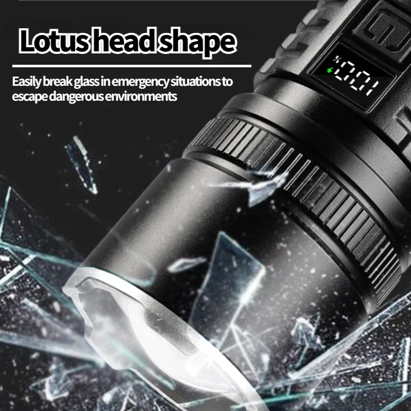 LED+COB Multifunctional Strong Light Flashlight Digital Display USB Outdoor Fishing Camping Charging Torch Telescopic Zoom Light