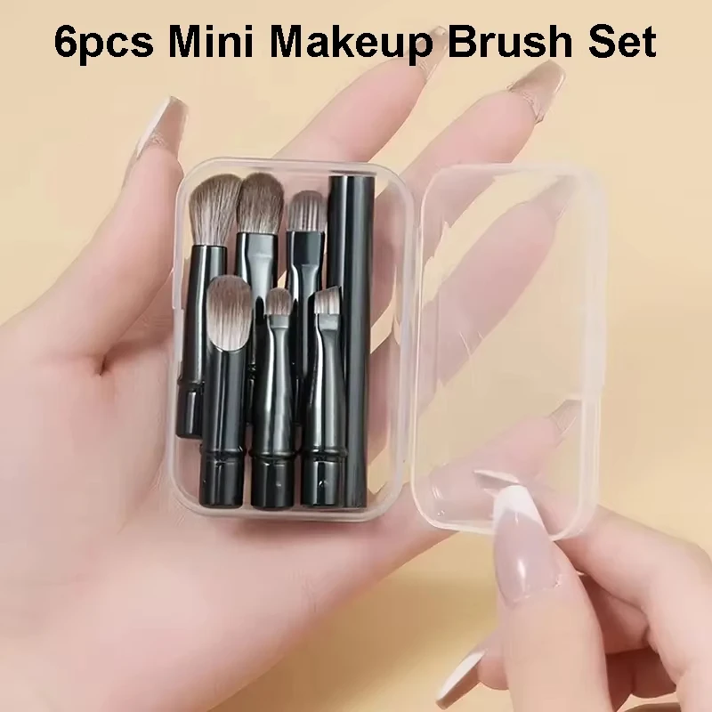 6 pièces Mini pinceaux de maquillage de voyage ensemble avec boîte Portable cosmétique poudre fond de teint Blush mélange correcteur maquillage pinceaux ensemble