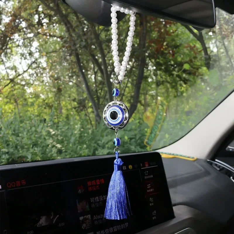 Crystal Tassels Blue Eyes Car Accessories Demon-Eye Auto Rearview Mirror Pendant Car Decoration Halloween Gifts Talisman For Man