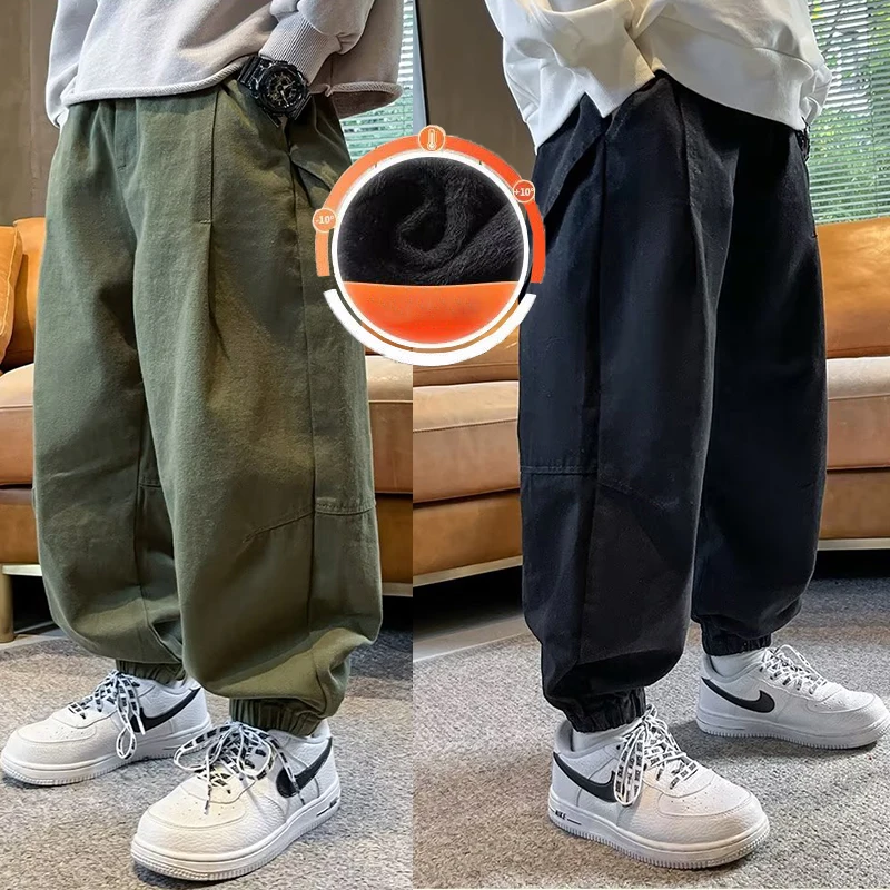 

Осенне-зимняя плюшевая рабочая одежда и тренд повседневных брюк с большими детскими осенними леггинсами Детские брюки, мужские