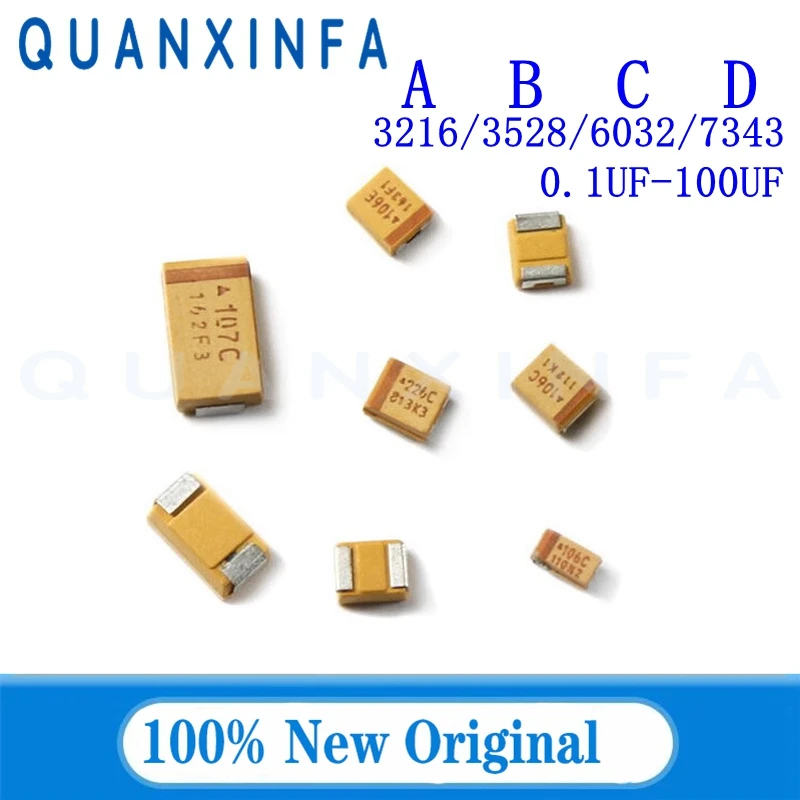 10PCS A B C D tantalum capacitors 1UF 0.22UF 100UF 4.7UF 10UF 22UF 33UF 47UF 6.3V 10V 16V 25V 35V 50V 3216 3528 6032 7343