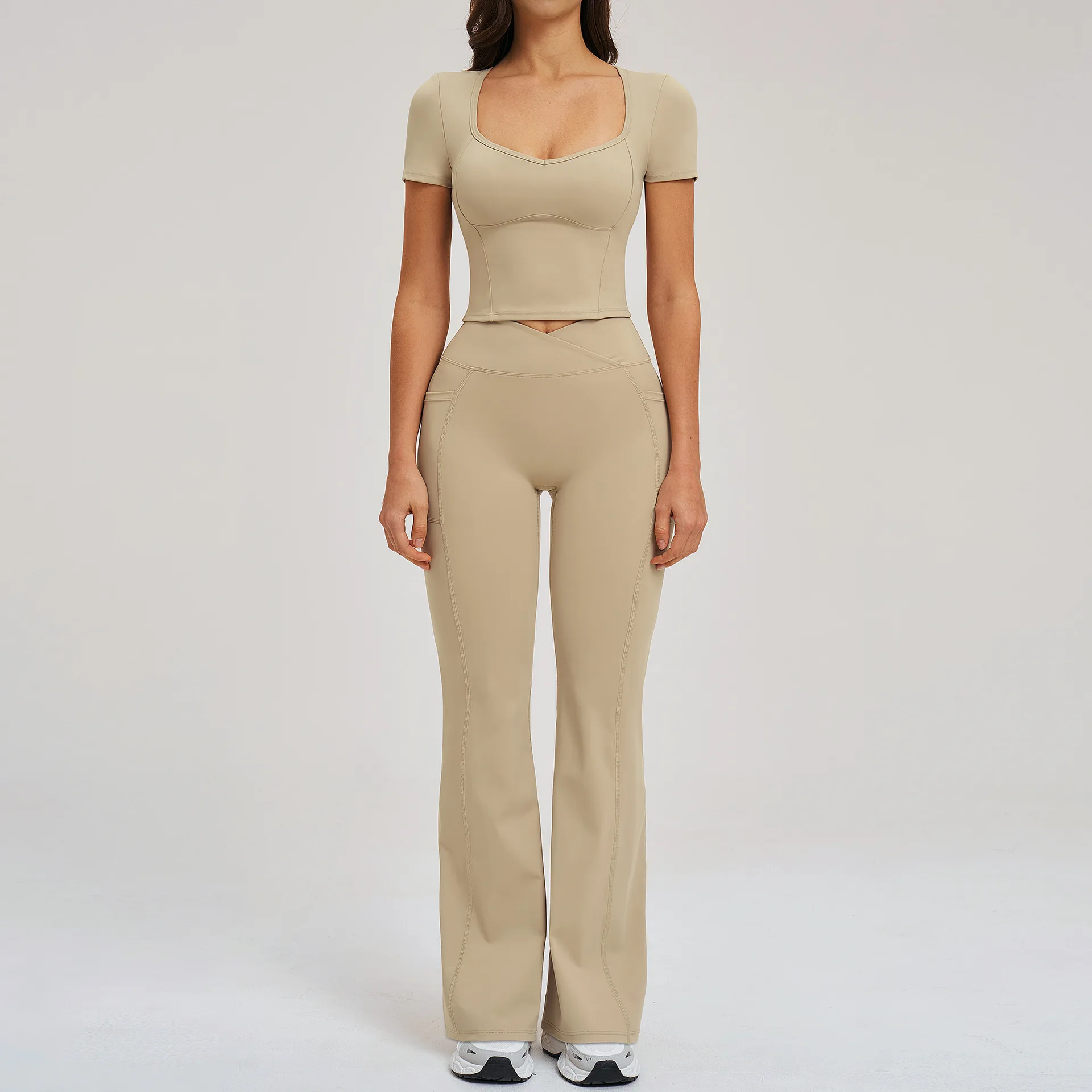 

Yoga Set 2 Pieces Gym Clothes Sportswear Yoga Outfits For Women Fitness Short Sleeve Crop Top Tracksuits Sports Set Gym Leggings