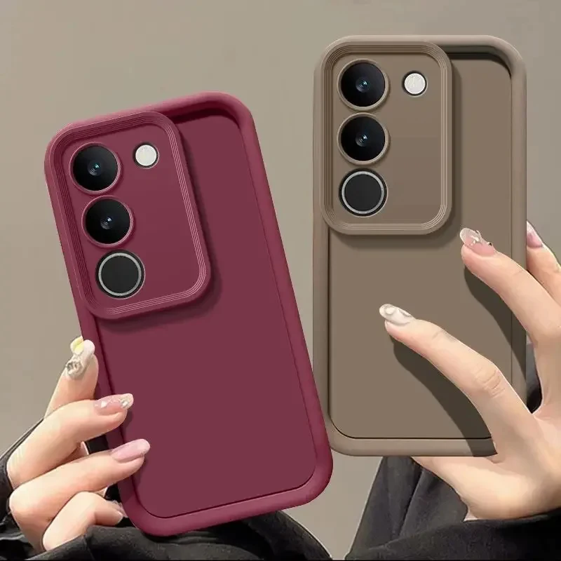 For Vivo V30 Lite 4G Y200e India V40 SE T3 Phone Case Retro Skin Feel Frosted Capa Textured Square Bumper Back Cover Shield