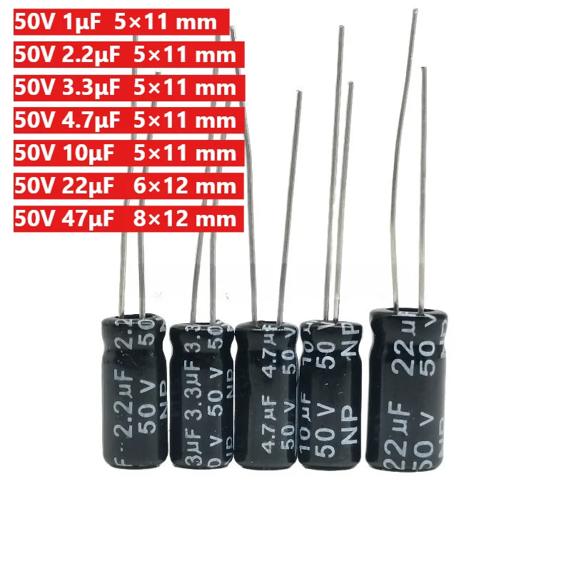 

100pcs Non-Polarized NP Audio Capacitor 25V/50V 1/2.2/3.3/4.7/10/22/47uF Radial 5x11mm