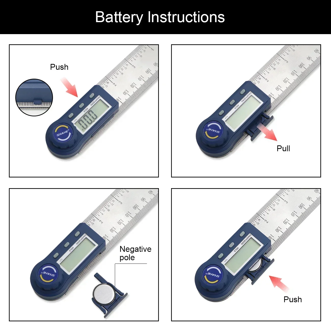 Shahe 200/300mm Digital Angle Meter Inclinometer Stainless Steel Angle Digital Ruler Protractor Electron Goniometer Angle Finder