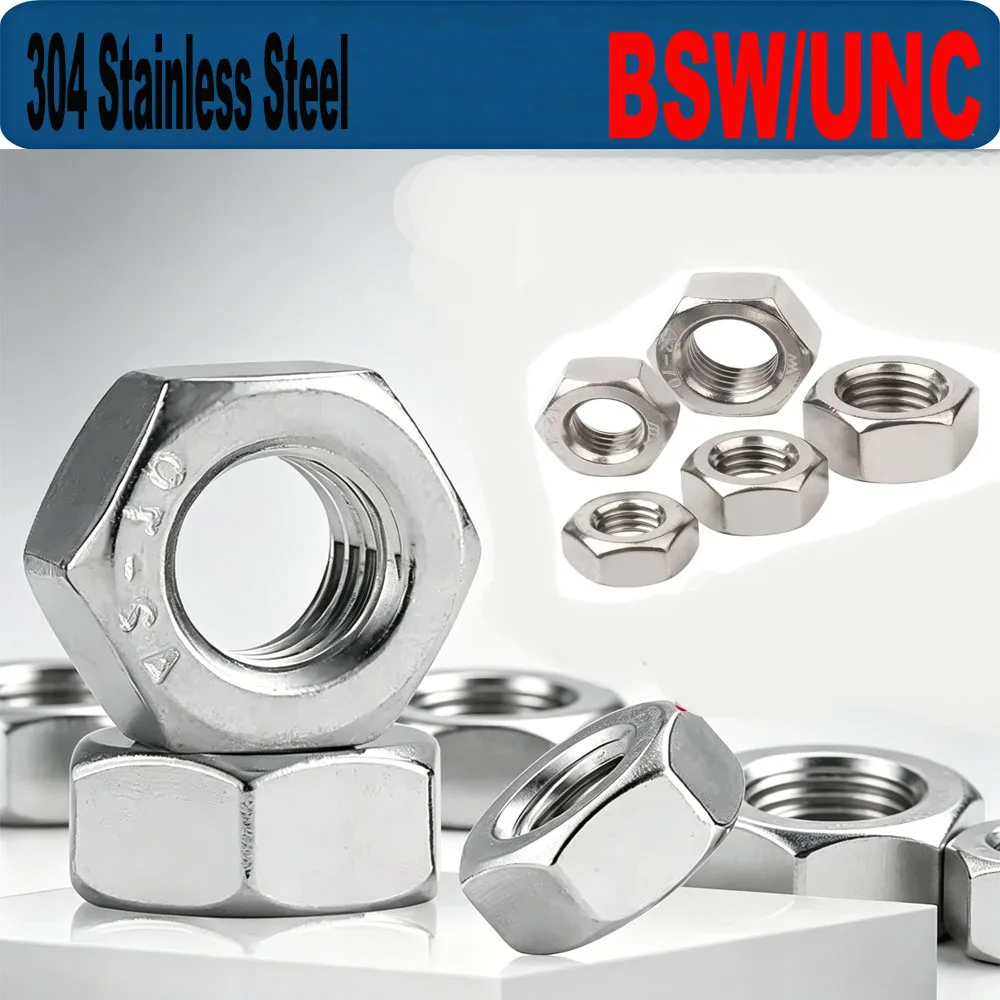 

BSW/UNC 304 Stainless Steel Hex Hexagon Nut Inch American Standard Nuts