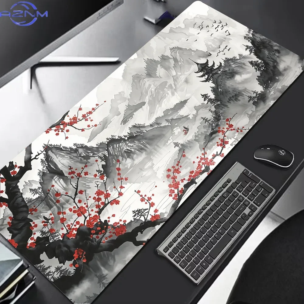 Sakura Scenery Large Gaming Mouse Pad, Anti-Slip Rubber Thick Desk Mat with Seam Edge, Durable for Office & Gaming