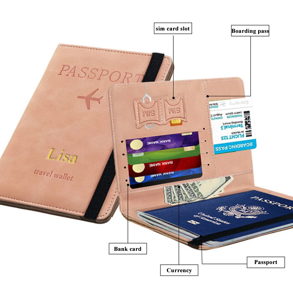 Personalisierter PU-Herren-RFID-Passhalter im 2-Style-Umschlag-Design, Flugzeugmuster Bedruckte Diebstahlsichere Passbörse, Minimalistisch – Detail 6