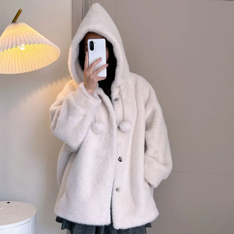 New Mid-Length Witch Fur Gold Mink Cashmere Coat Women's Fur One Hooded Jacket Fall/Winter Fashion Trend All-In-One Cardigan Fur