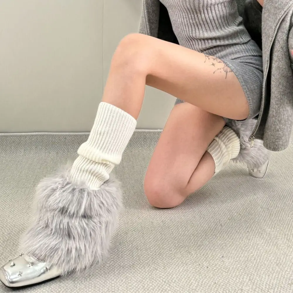 

Vintage Knitted Winter Leg Warmers Y2K Foot Cover Plush Leg Coverings Lolita JK Kawaii Long Stockings Accessories