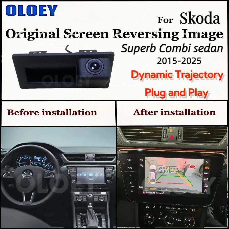 For Skoda Superb Combi sedan 2015-2025 Original Screen Upgrade  Dynamic Trajectory Trunk Handle CAM Reversing Rear Backup Camera