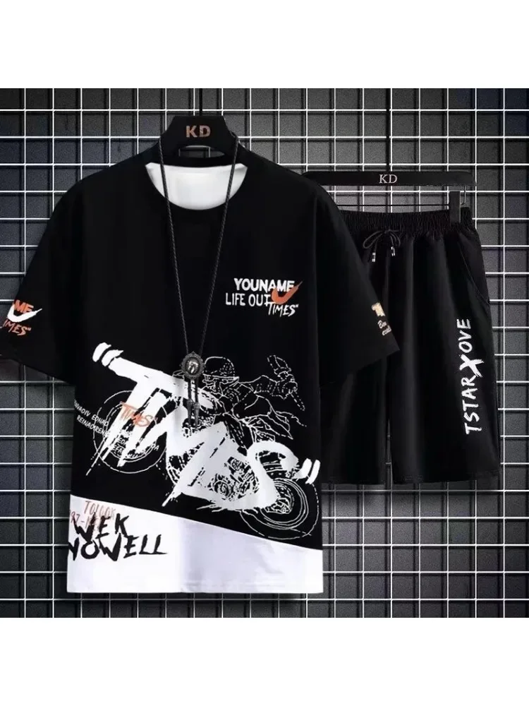 Men's Sets 2025 Summer Fashion T Shirts Casual Polyester Gradient Shorts Set Men's Sporty Two-piece Outfit Basketball Tracksuits