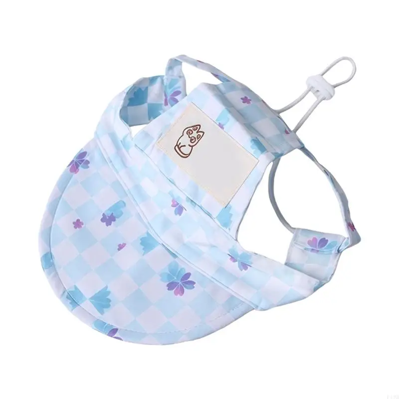 F19B Stylish Pet Sun Hat Baseball Cap Dog Visors with Ear Holes Adjustable Chin Strap