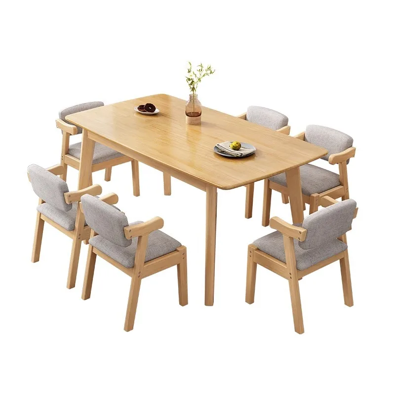 Esstisch und Stühle aus Massivholz, Schreibtisch für den Haushalt, modern, schlicht, für kleine Wohnungen, komplett aus Massivholz, einfacher Kantine-Esstisch