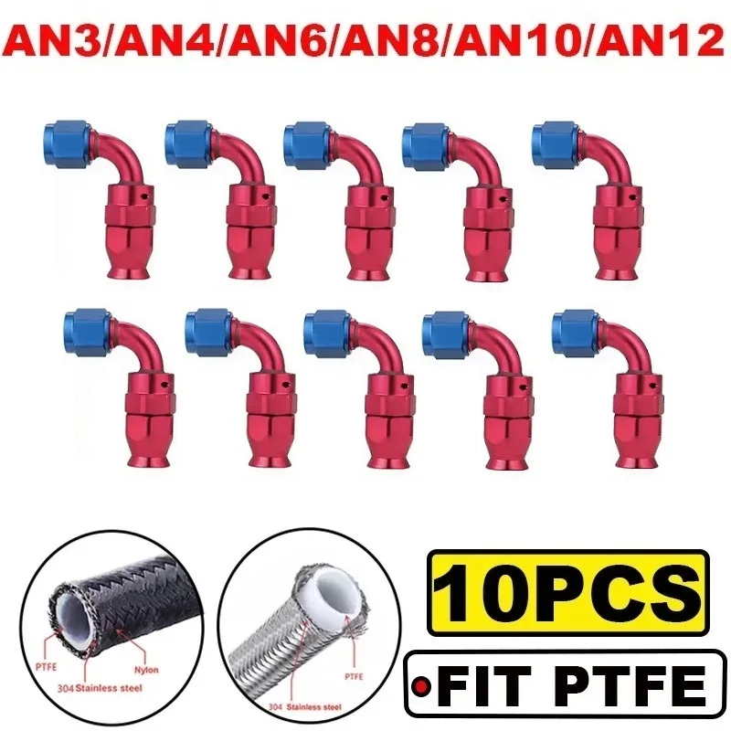 Hose End Fitting Hose Adapter For Swivel PTFE Oil Fuel Line 10PCS Universal Straight 90 Degree AN3 AN4 AN6 AN8 AN10 AN12