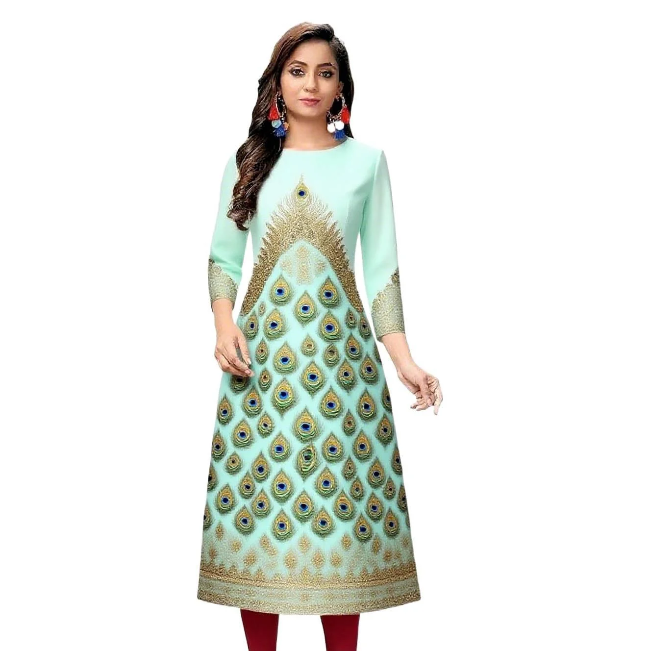 Abito casual da donna Kurt manica lunga dritto casual fiore etnico mandarino o-collo rotondo taglia normale design 3D adatto,